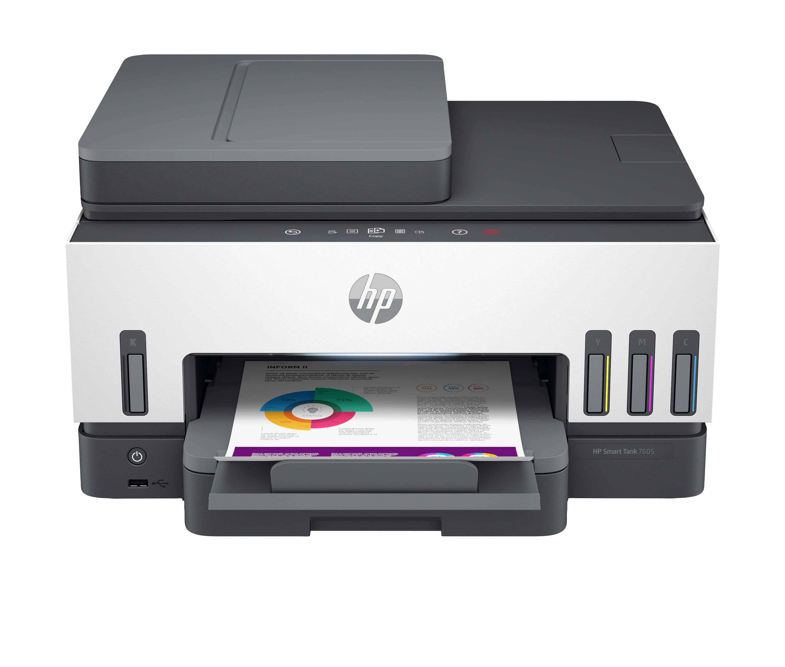 HP SMART TANK 7605 ALL-IN-ONE - IMPRIMANTE MULTIFONCTIONS - COULEUR - JET D'ENCRE - RECHARGEABLE - LETTER A (216 X 279 MM)/A4 (210 X 297 MM) (ORIGINAL) - A4/LEGAL (SUPPORT) - JUSQU'À 13 PPM (COPIE) - JUSQU'À 15 PPM (IMPRESSION) - 250 FEUILLES - USB 2.0, W