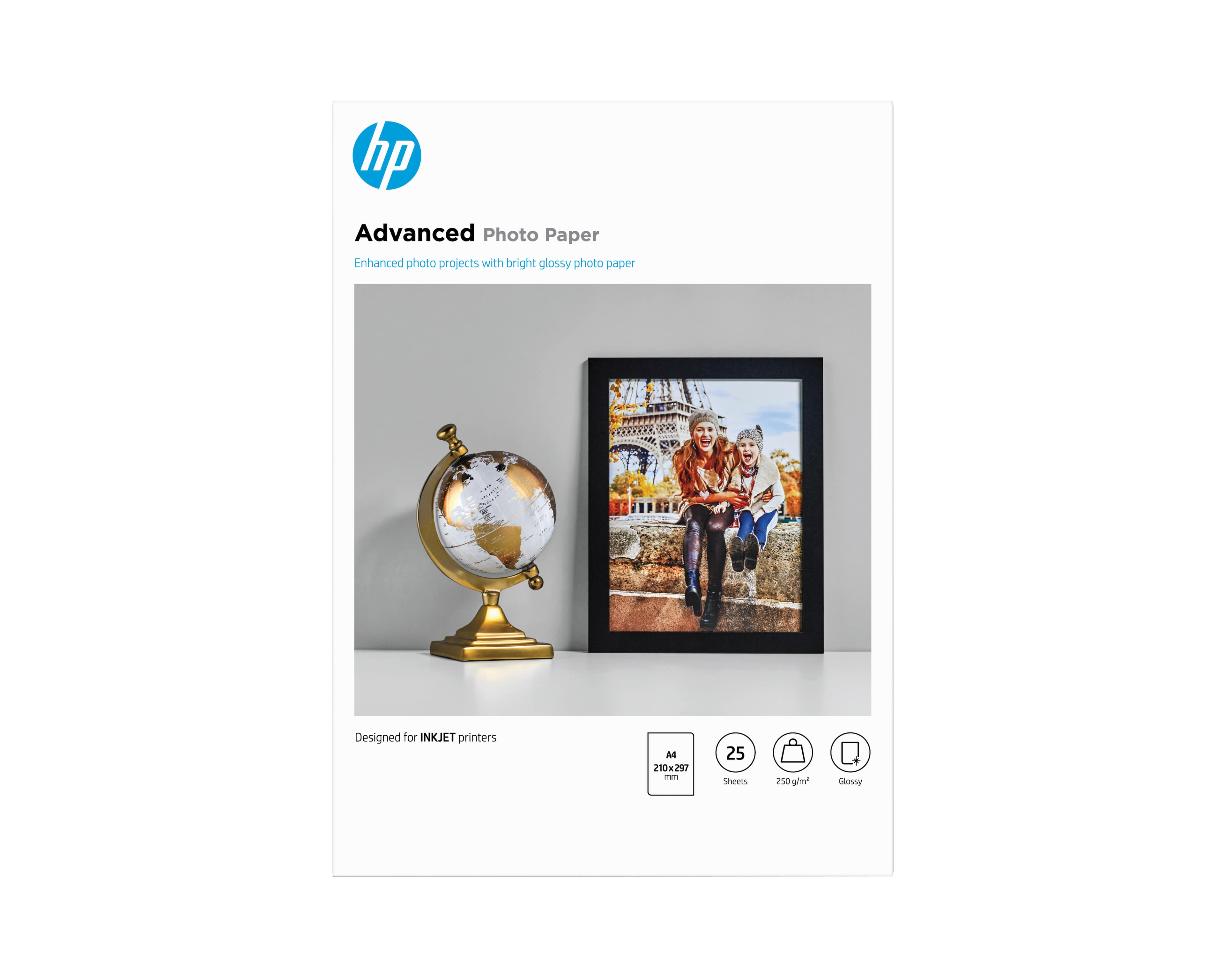HP ADVANCED GLOSSY PHOTO PAPER - BRILLANT - A4 (210 X 297 MM) - 250 G/M² - 25 FEUILLE(S) PAPIER PHOTO - POUR ENVY 50XX, OFFICEJET 52XX, 80XX, PHOTOSMART B110, WIRELESS B110