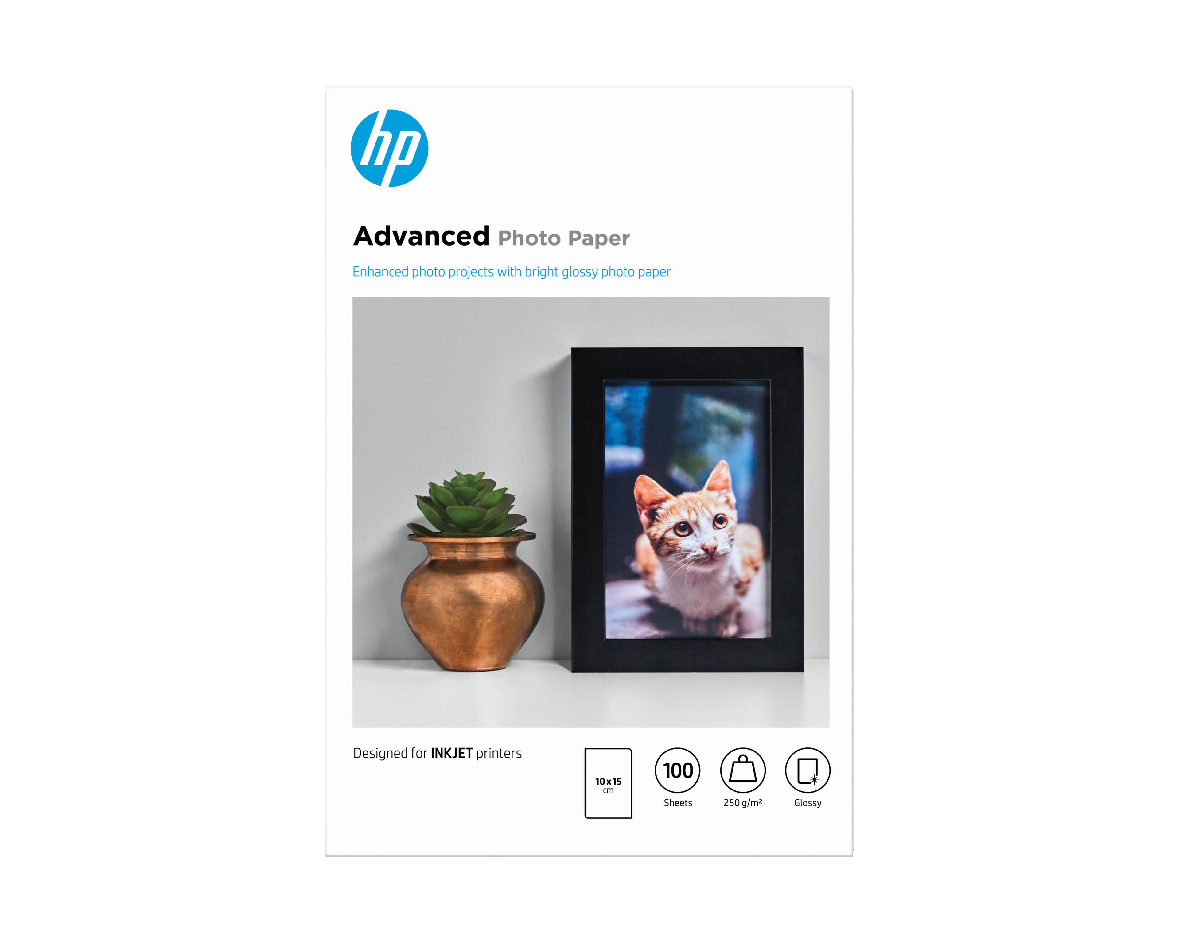 HP ADVANCED GLOSSY PHOTO PAPER - BRILLANT - 100 X 150 MM - 250 G/M² - 100 FEUILLE(S) PAPIER PHOTO - POUR ENVY 50XX, 76XX, ENVY INSPIRE 7920, OFFICEJET 52XX, 80XX, PHOTOSMART B110, WIRELESS B110
