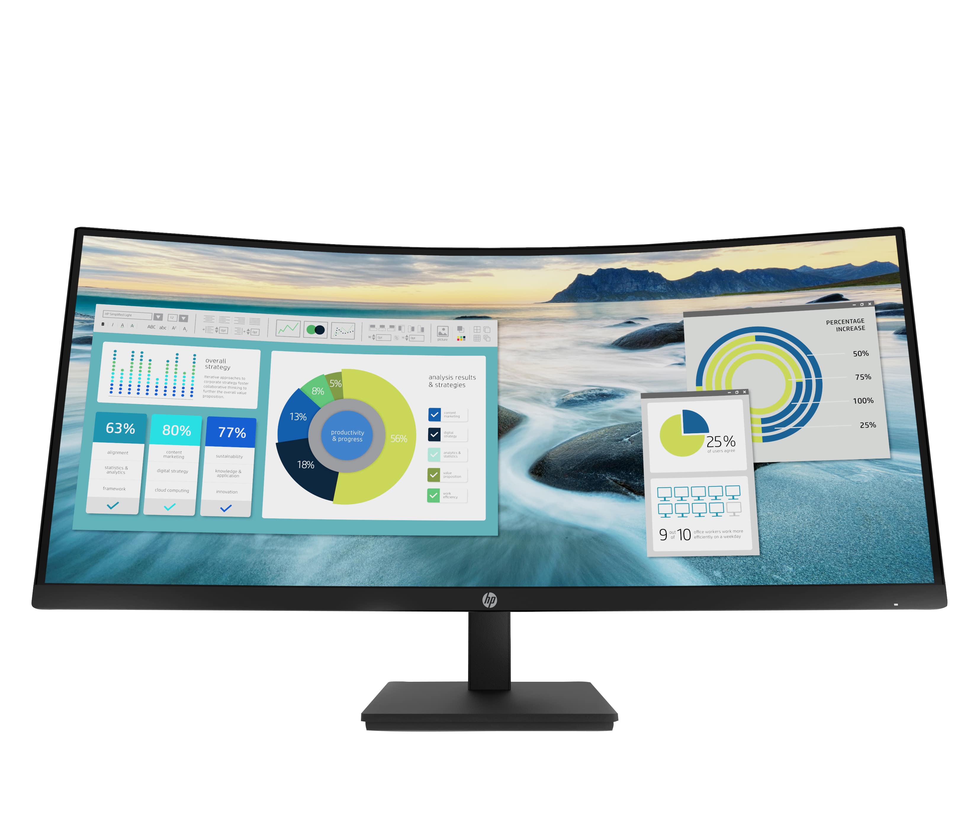 HP P34HC G4 - P-SERIES - ÉCRAN LED - INCURVÉ - 34" - 3440 X 1440 WQHD @ 60 HZ - VA - 250 CD/M² - 3500:1 - 5 MS - HDMI, DISPLAYPORT, USB-C - HAUT-PARLEURS - NOIR