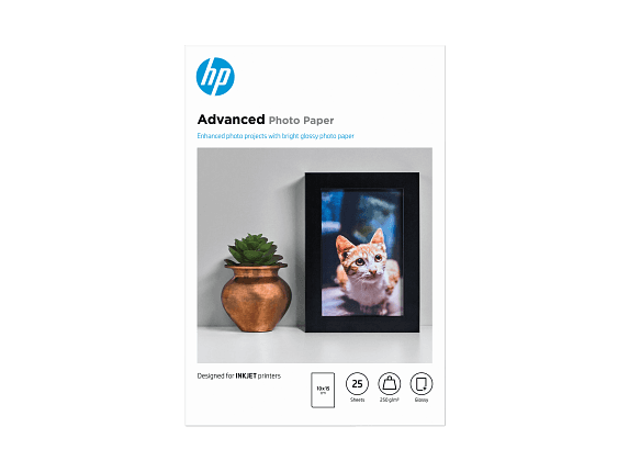 HP ADVANCED GLOSSY PHOTO PAPER - BRILLANT - 100 X 150 MM - 250 G/M² - 25 FEUILLE(S) PAPIER PHOTO - POUR ENVY INSPIRE 7255, 79XX, OFFICEJET 80XX, PHOTOSMART B110, SMART TANK PLUS 55X