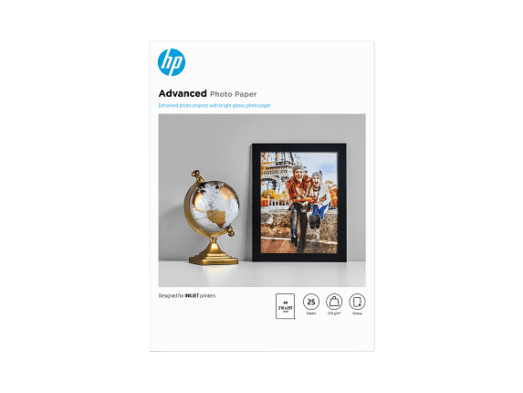 HP ADVANCED GLOSSY PHOTO PAPER - BRILLANT - A4 (210 X 297 MM) - 250 G/M² - 25 FEUILLE(S) PAPIER PHOTO - POUR ENVY 50XX, OFFICEJET 52XX, 80XX, PHOTOSMART B110, WIRELESS B110